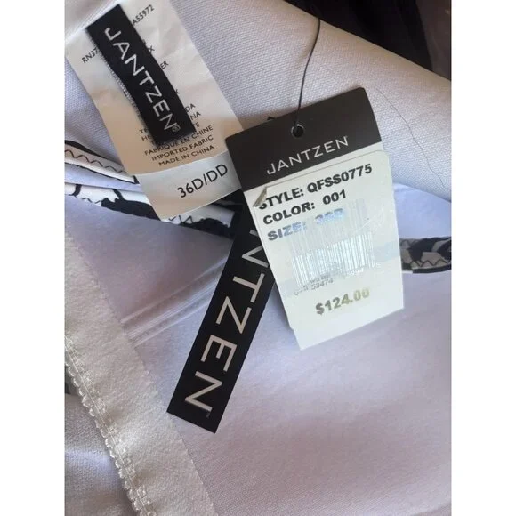 NWT Jantzen Womens Size 36D/DD Tankini Swimsuit Top Black White Floral - Picture 7 of 7